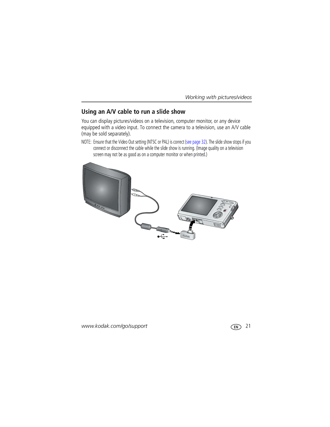 Kodak M873 manual Using an A/V cable to run a slide show 