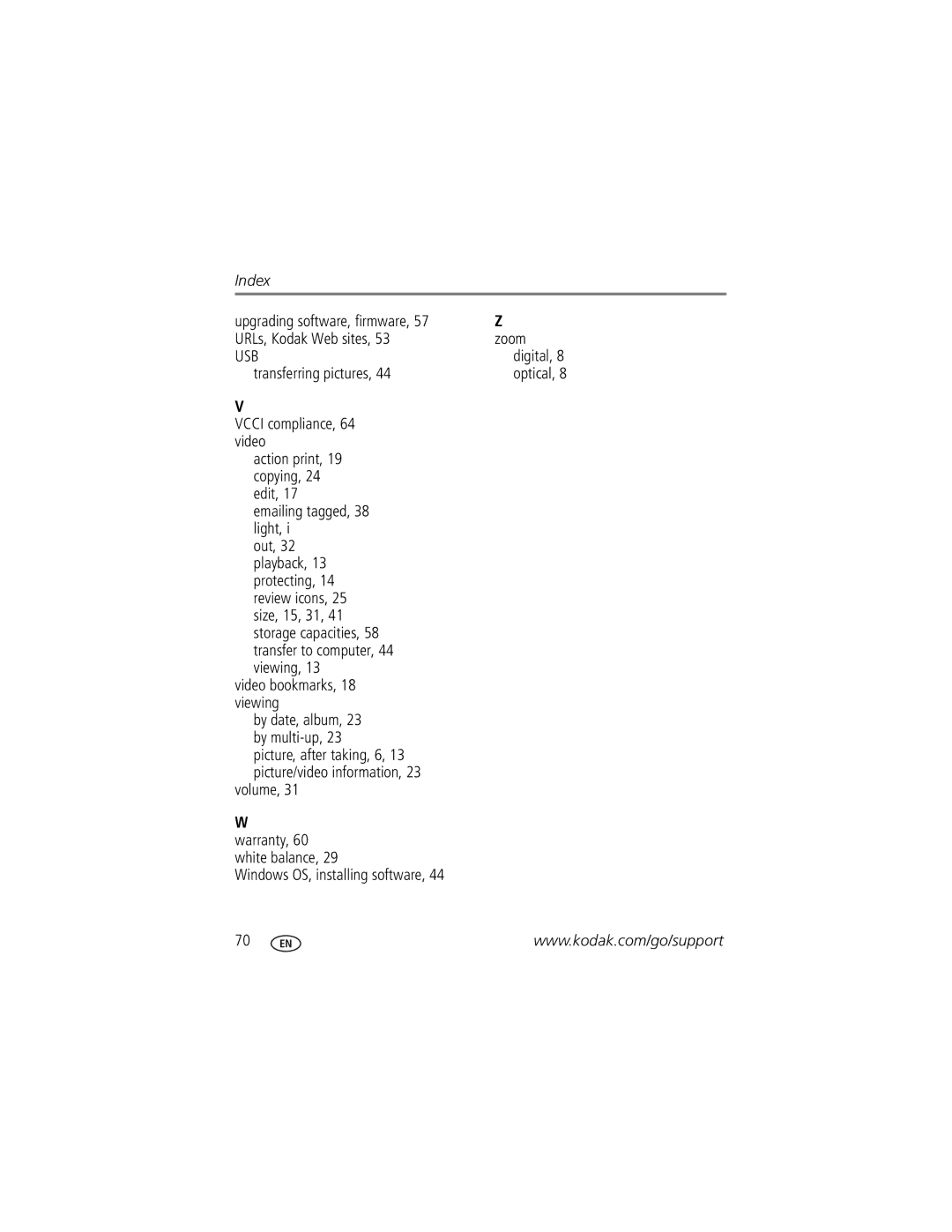 Kodak M873 manual Upgrading software, firmware URLs, Kodak Web sites Zoom, Digital 