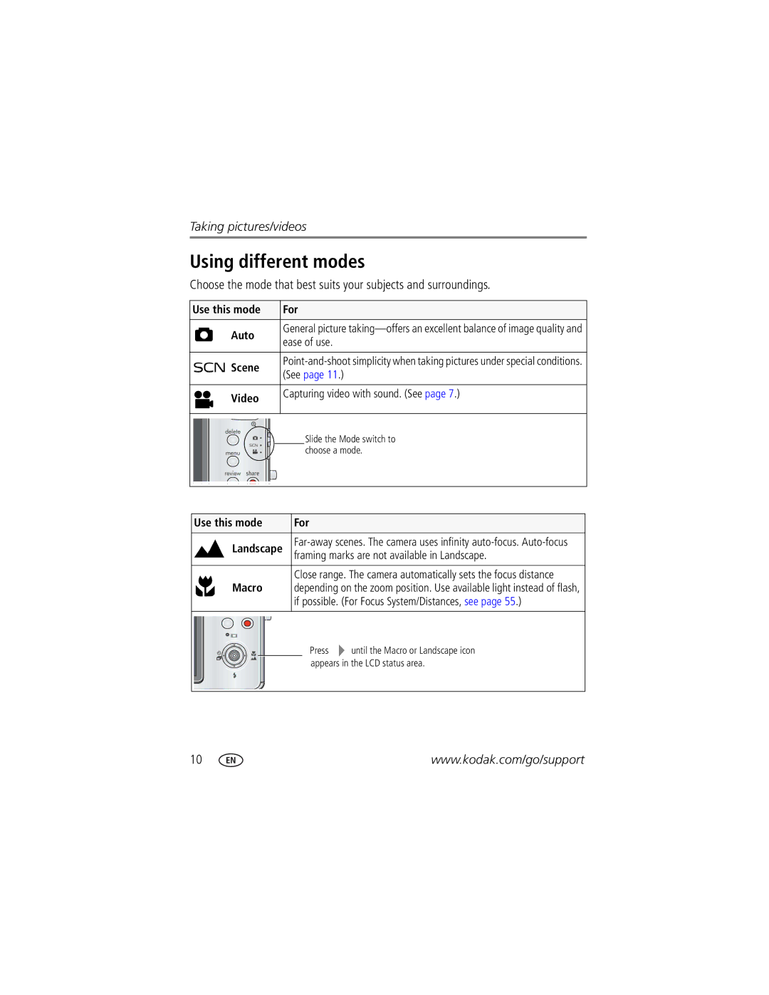 Kodak M883 manual Using different modes 