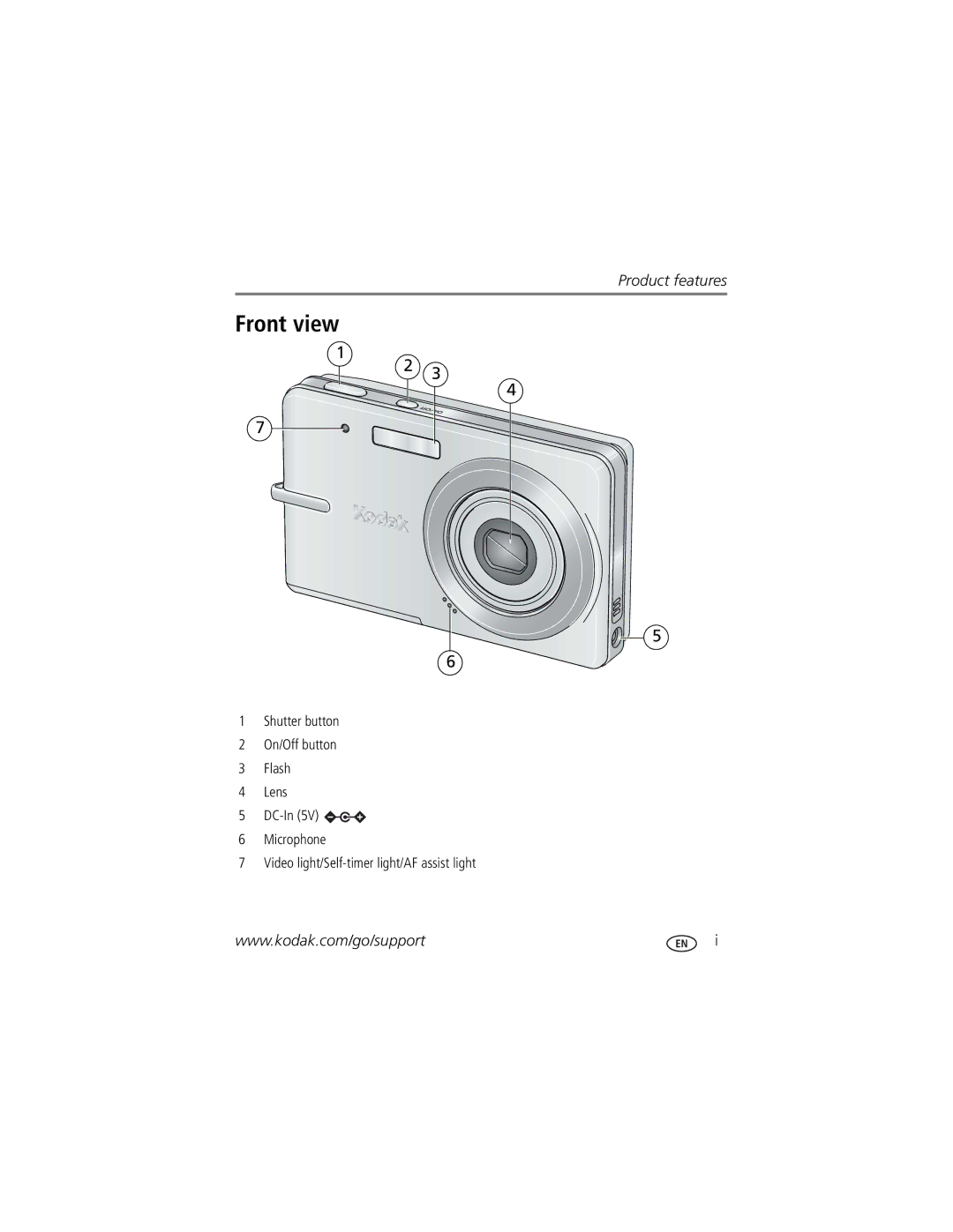 Kodak M883 manual Front view 