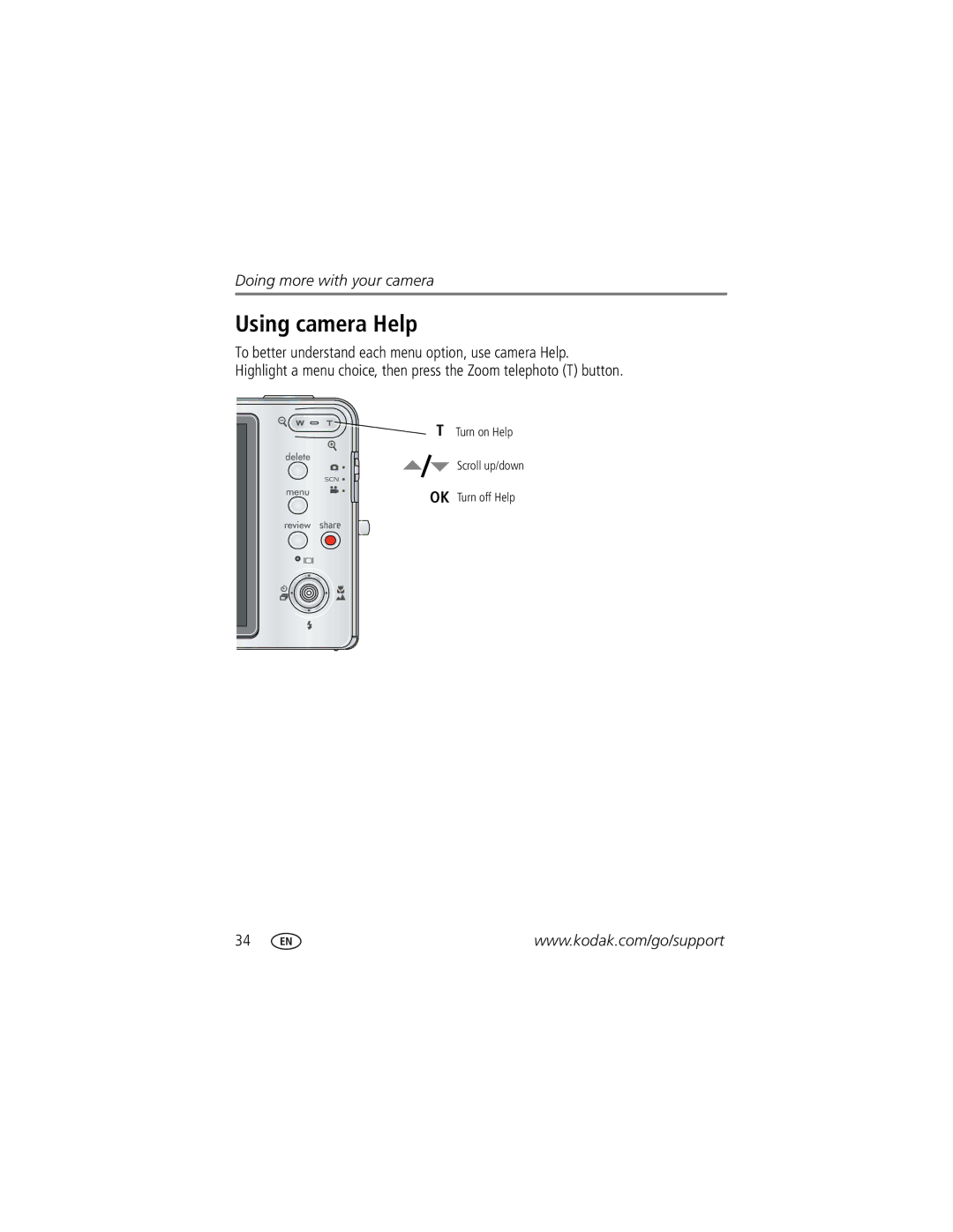 Kodak M883 manual Using camera Help 