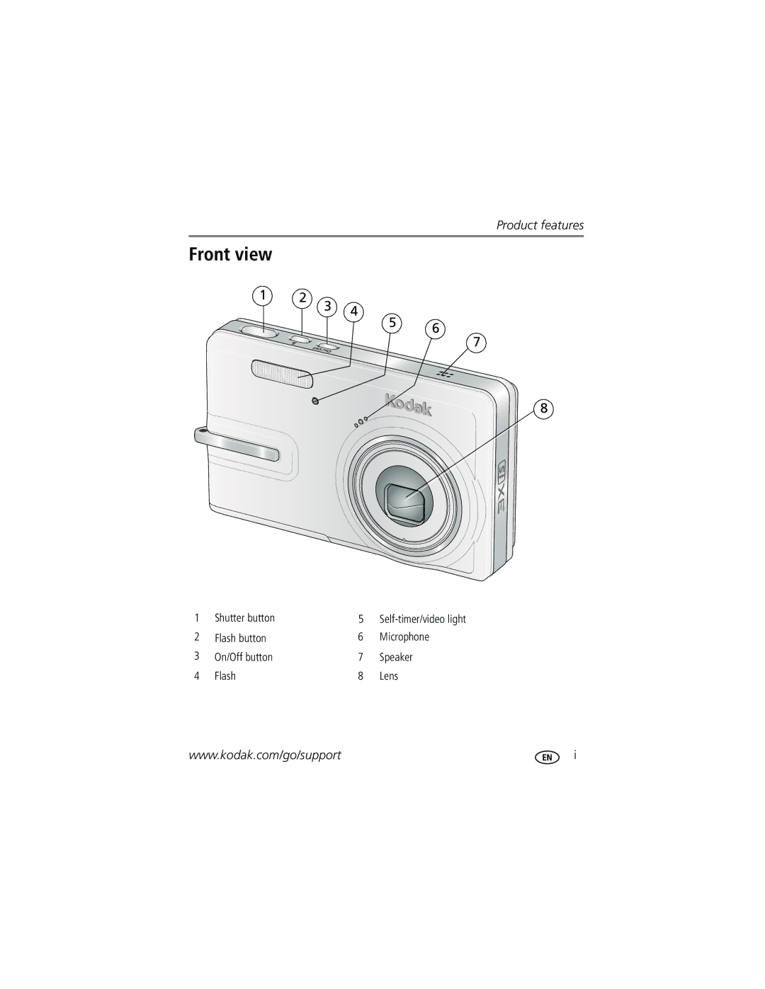 Kodak M893 IS manual Front view 