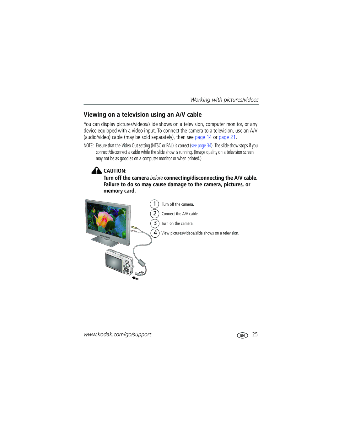 Kodak M893 IS manual Viewing on a television using an A/V cable 