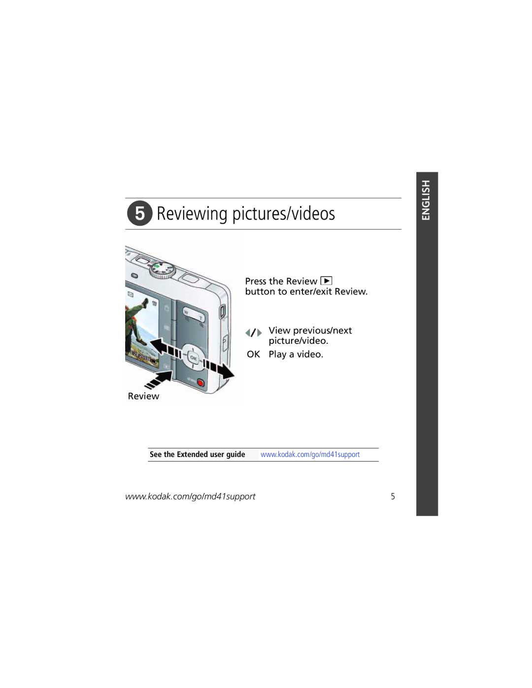 Kodak MD41 manual Reviewing pictures/videos 