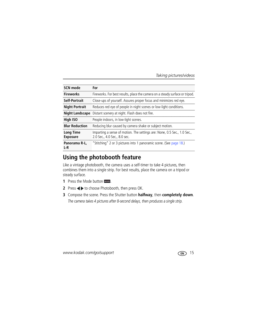 Kodak MD55 manual Using the photobooth feature, Taking pictures/videos 