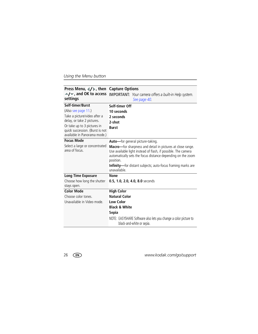 Kodak MD81 manual Then Capture Options 