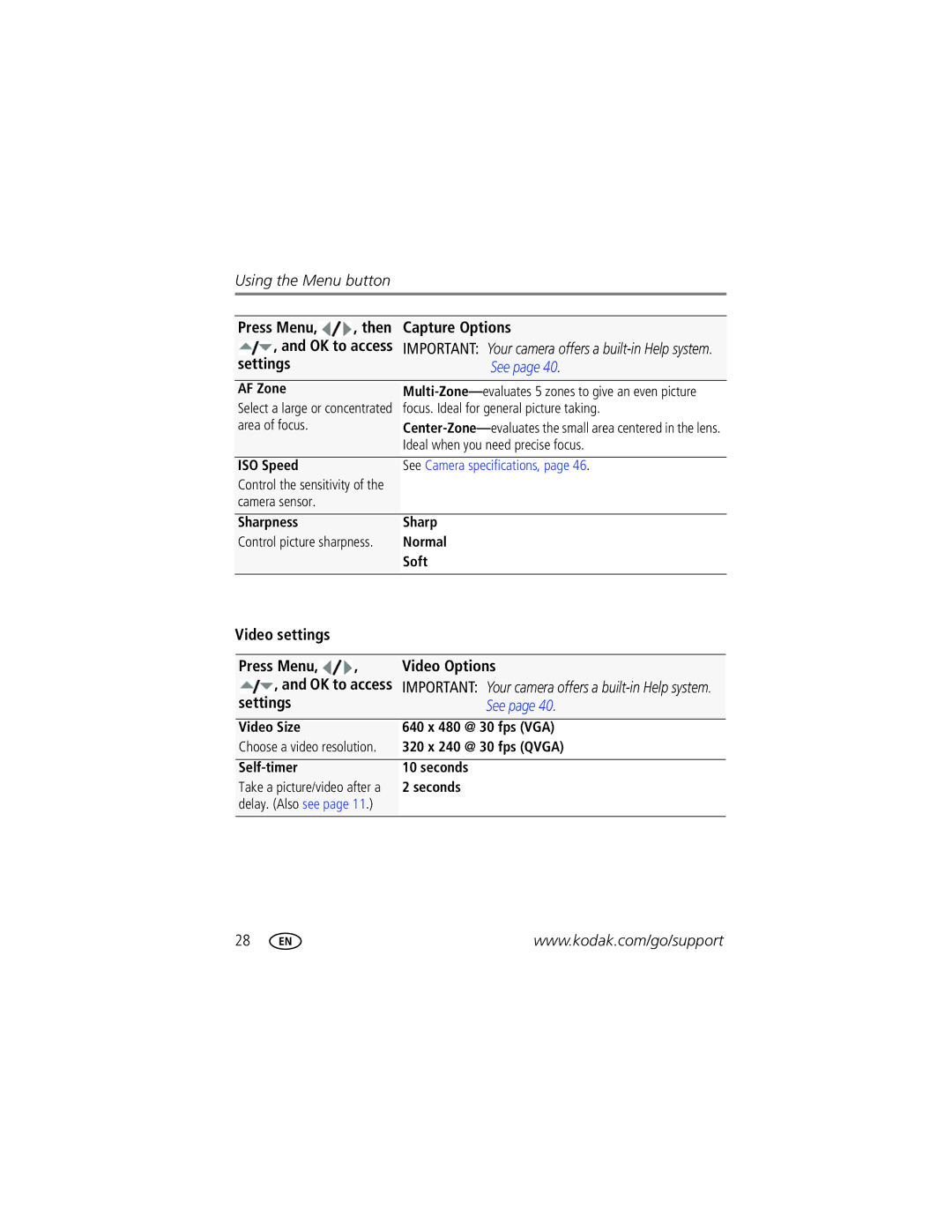 Kodak MD81 manual Video Options 