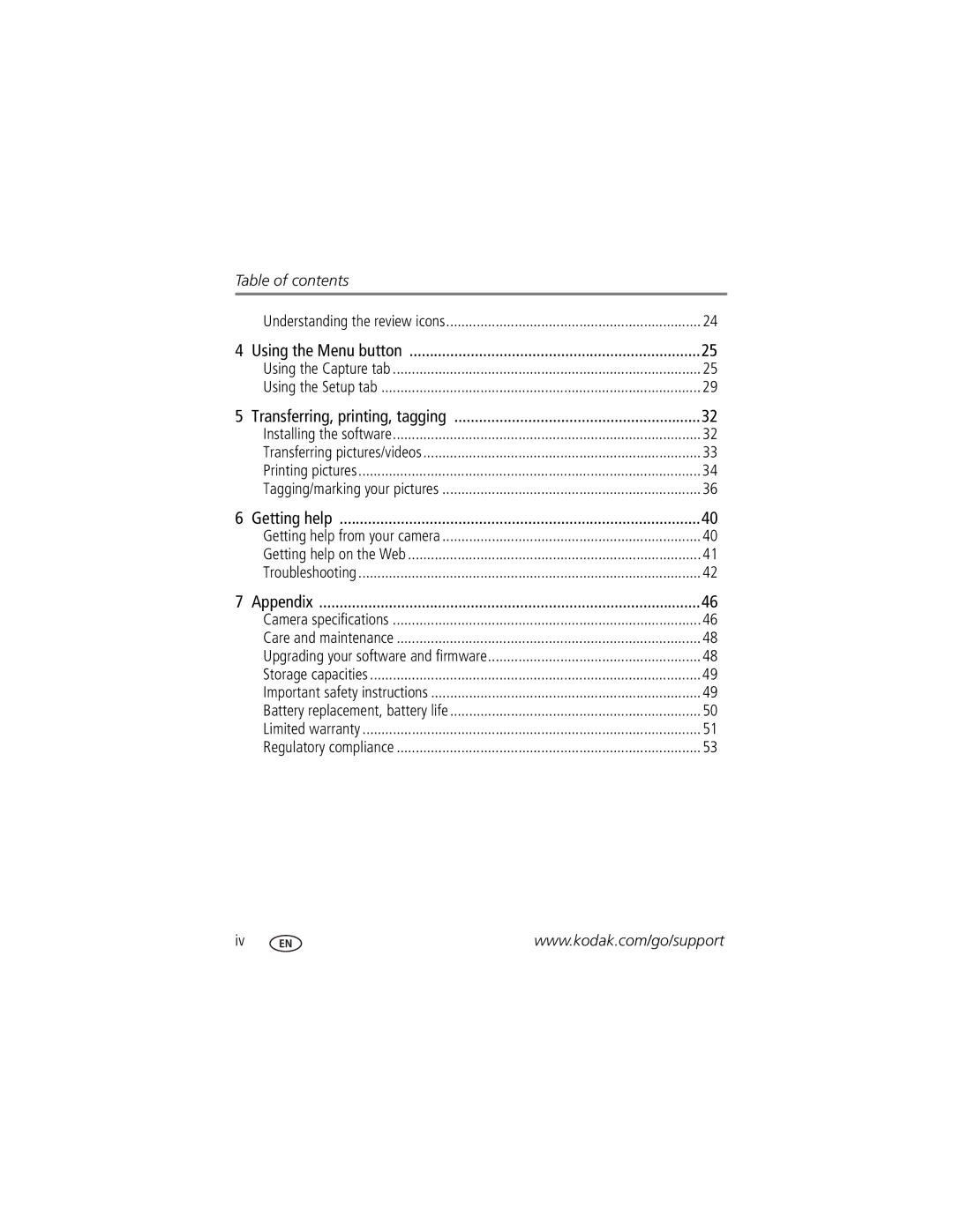 Kodak MD81 manual Table of contents 