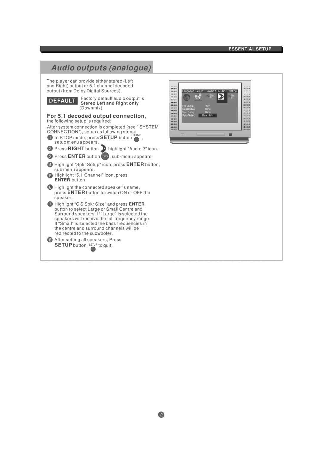 Kodak MDV 300 owner manual Audio outputs analogue, For 5.1 decoded output connection 