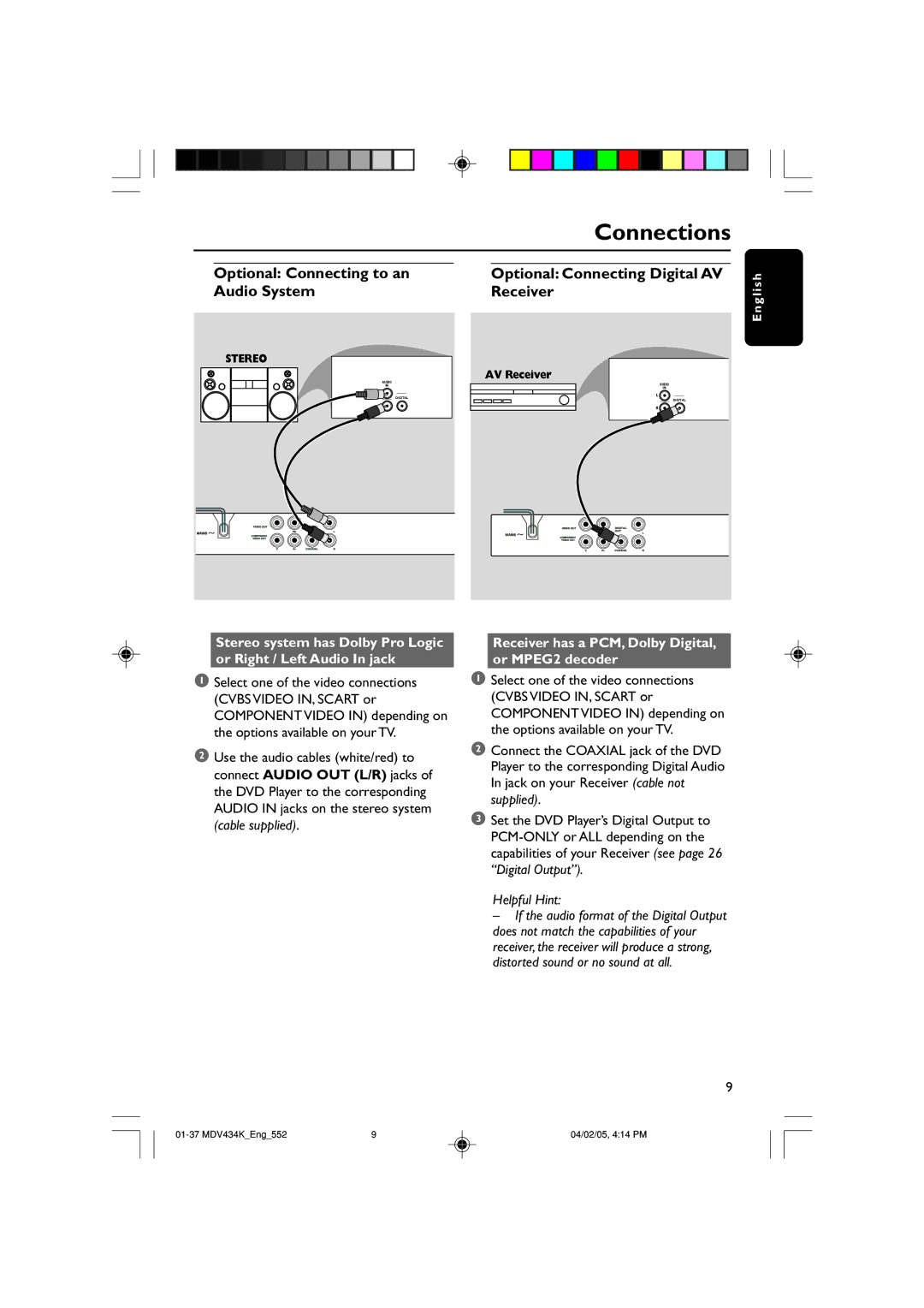 Kodak MDV434K manual Receiver has a PCM, Dolby Digital, or MPEG2 decoder, Helpful Hint 