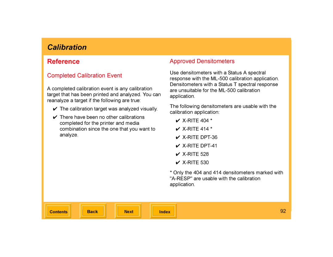 Kodak ML-500 manual Reference, Completed Calibration Event, Approved Densitometers 