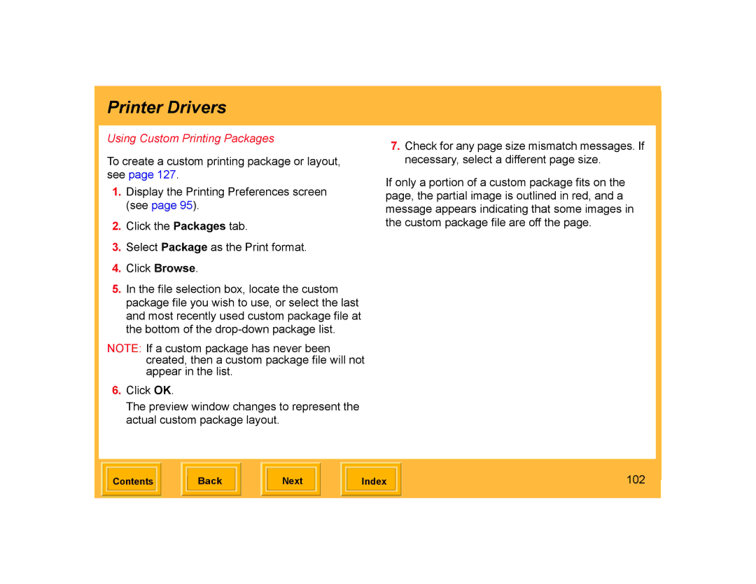 Kodak ML-500 manual Using Custom Printing Packages, 102 