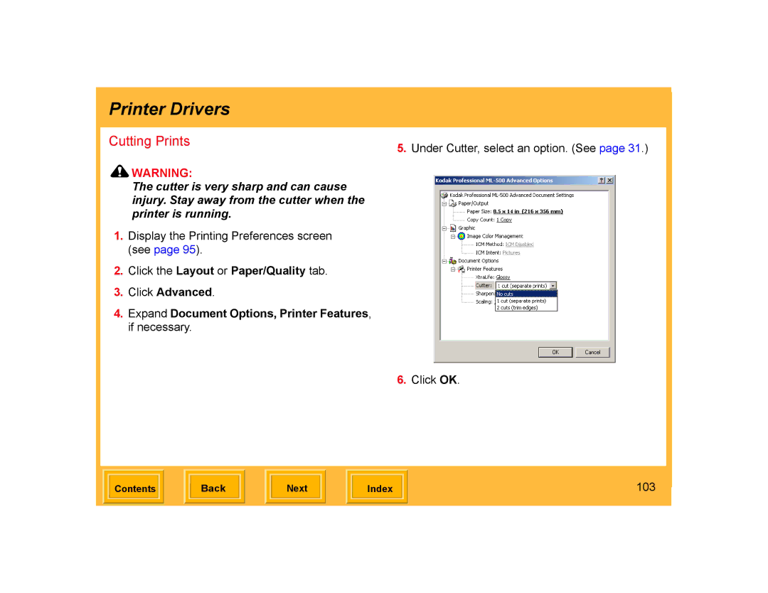 Kodak ML-500 manual Cutting Prints, 103 