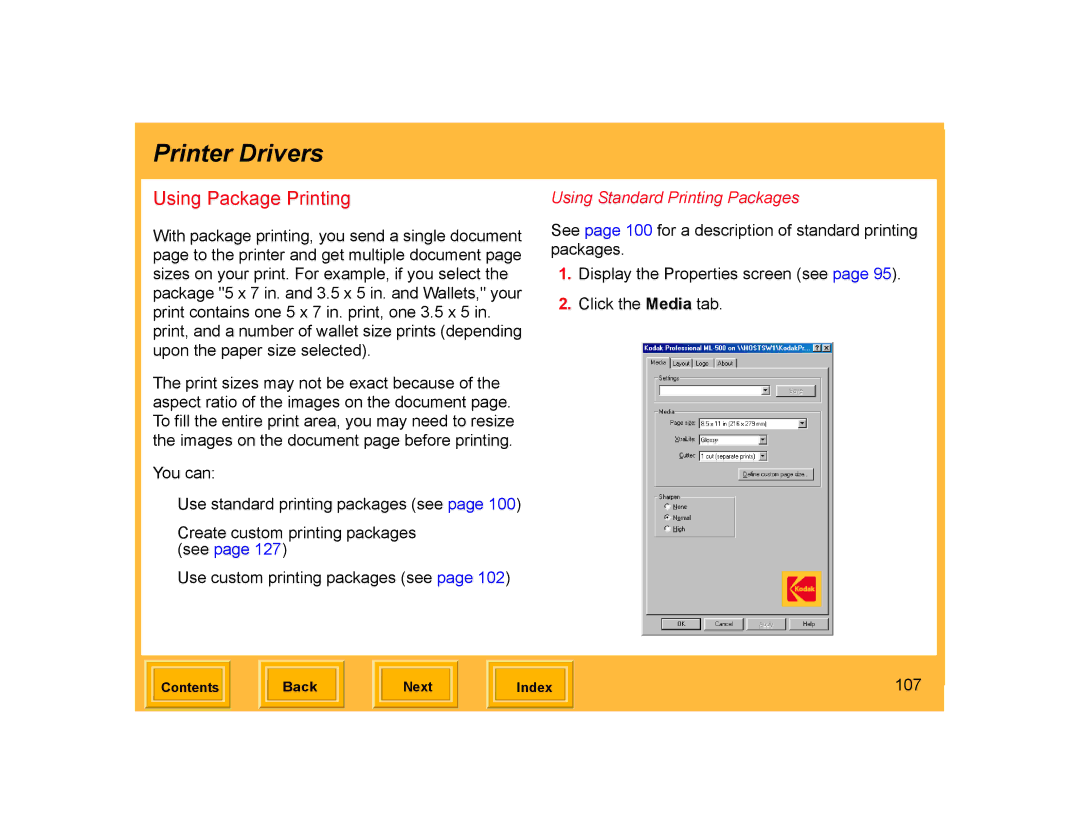 Kodak ML-500 manual Using Package Printing, 107 