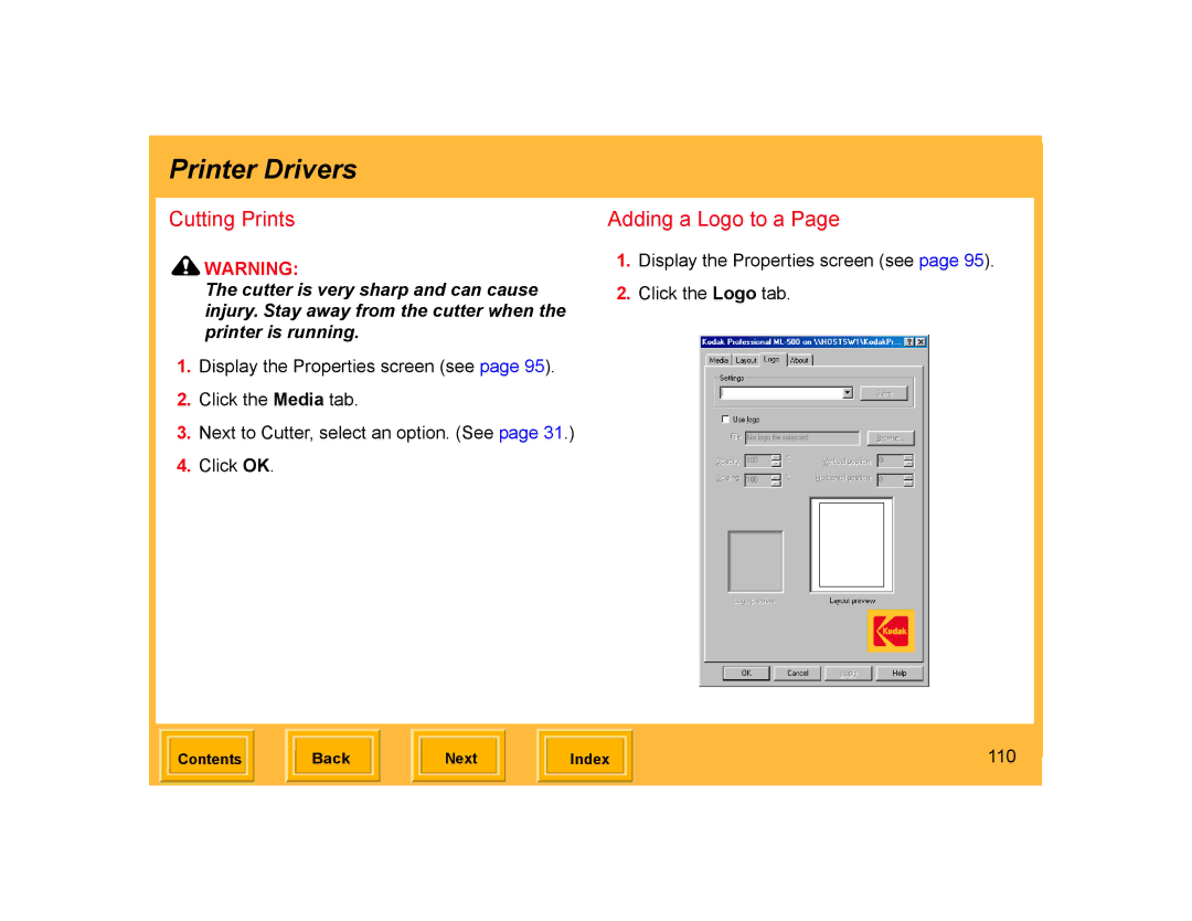 Kodak ML-500 manual Cutting Prints, 110 