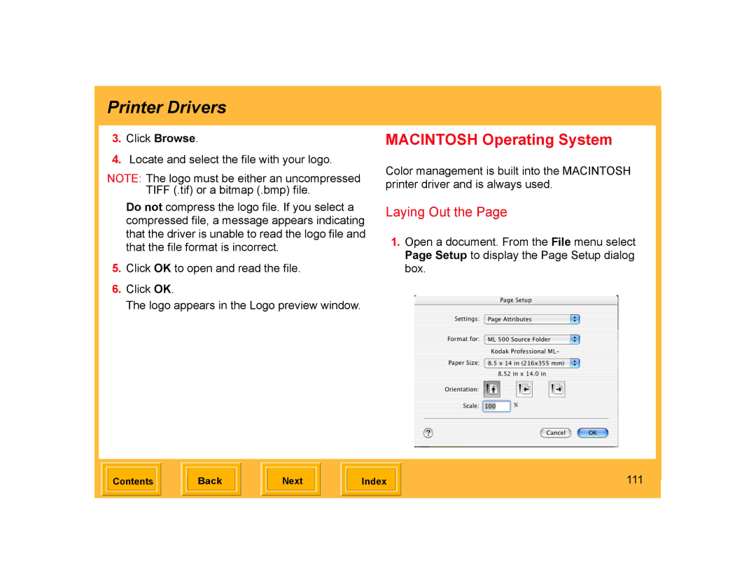 Kodak ML-500 manual Macintosh Operating System, 111 