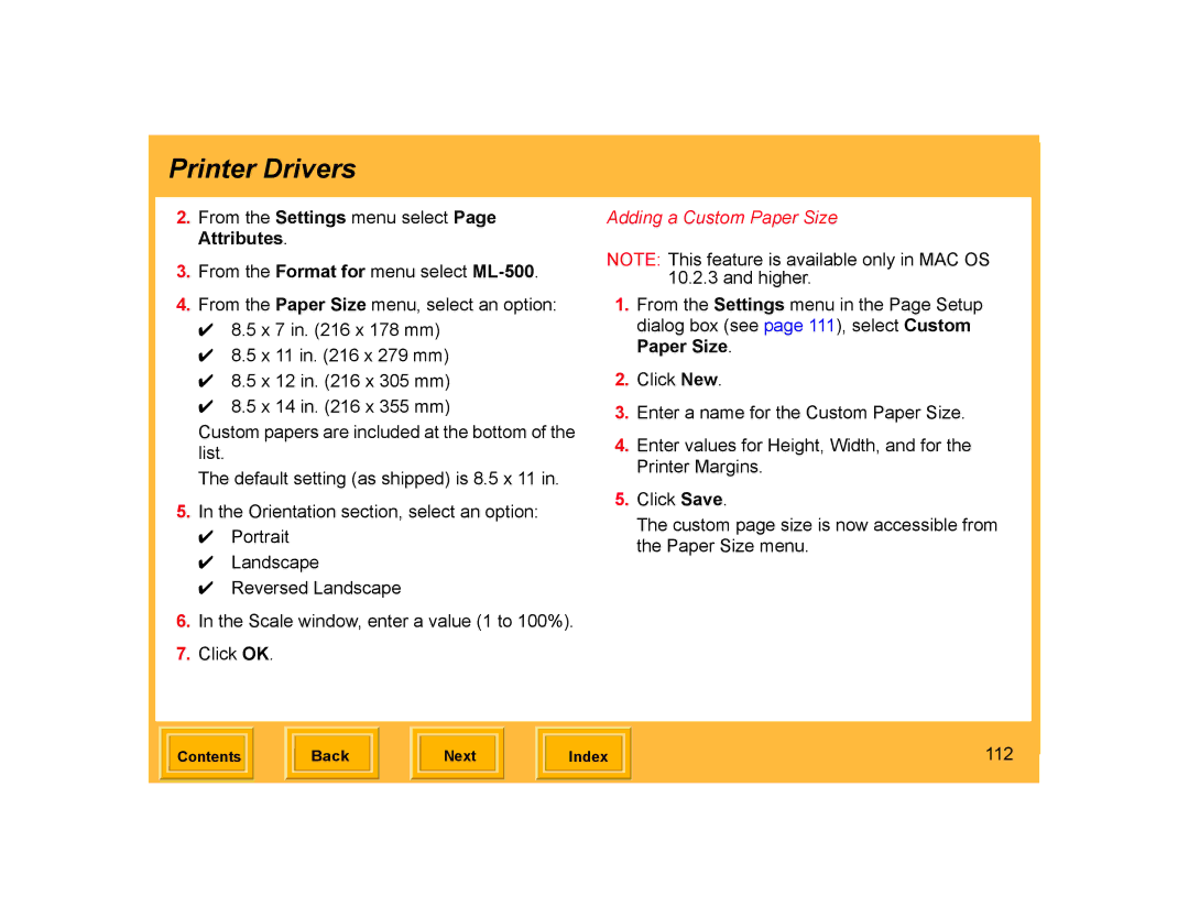 Kodak ML-500 manual Adding a Custom Paper Size, 112 