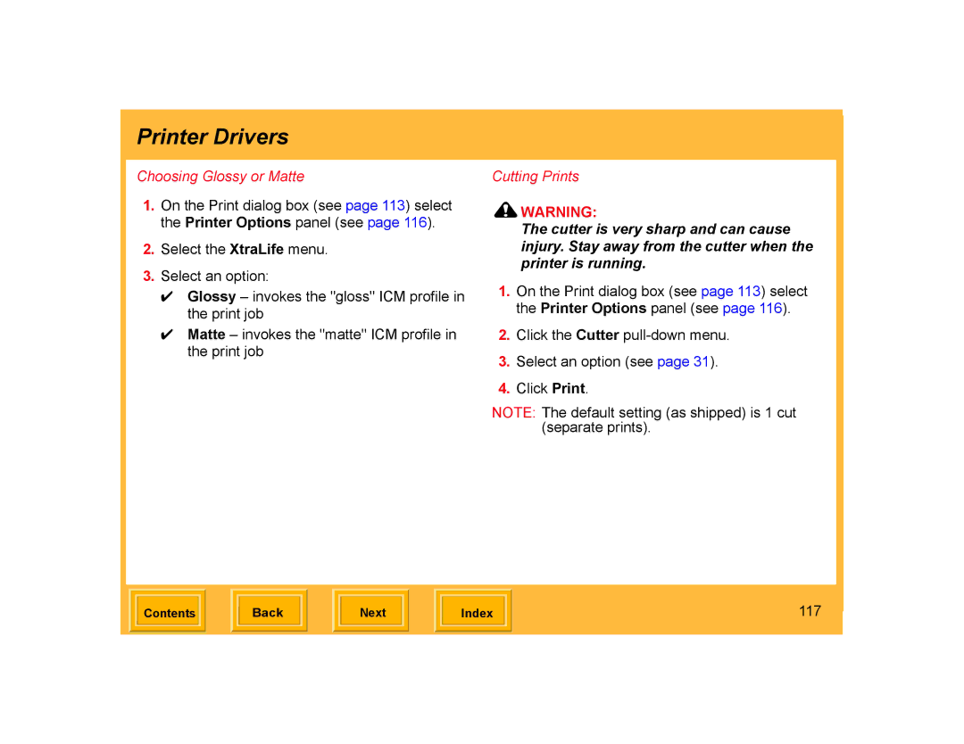 Kodak ML-500 manual Choosing Glossy or Matte, Cutting Prints, 117 