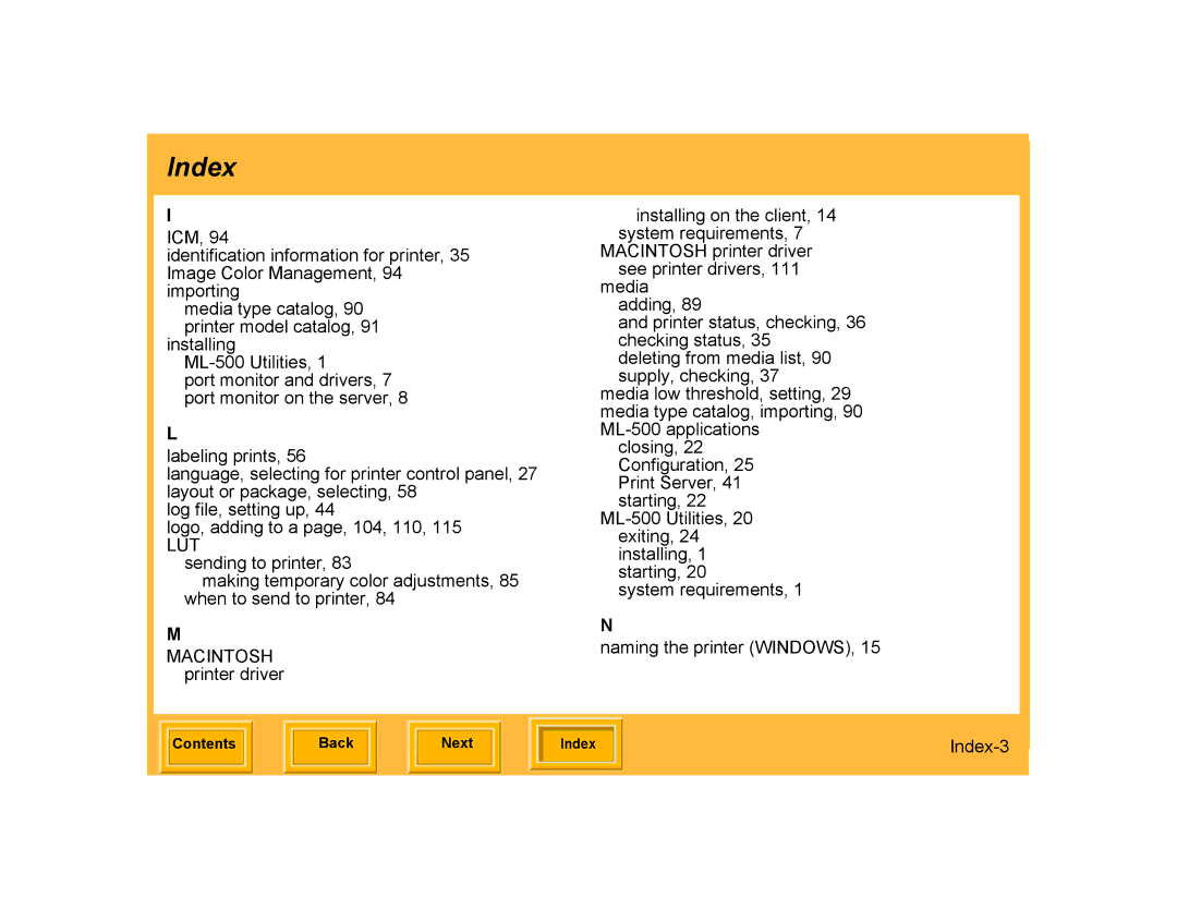 Kodak ML-500 manual Macintosh, Index-3 