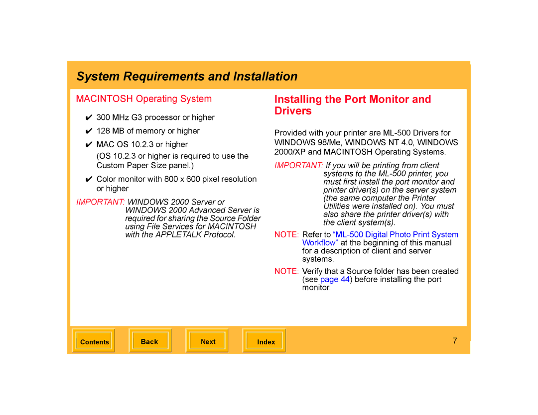 Kodak ML-500 manual Installing the Port Monitor and Drivers, Macintosh Operating System 