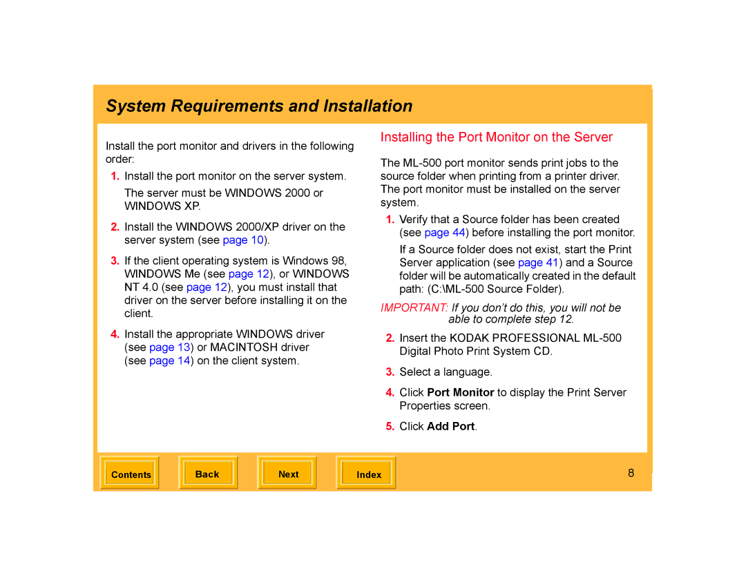 Kodak ML-500 manual Installing the Port Monitor on the Server, Click Add Port 