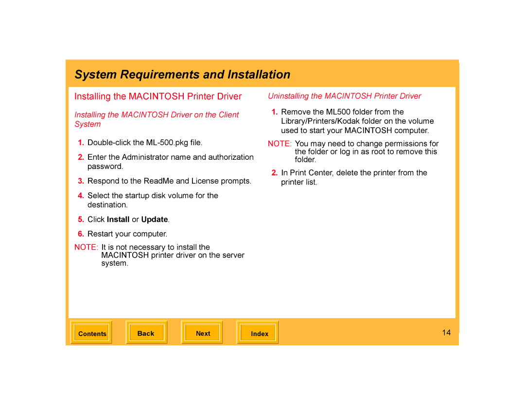 Kodak ML-500 manual Installing the Macintosh Printer Driver, Installing the Macintosh Driver on the Client System 