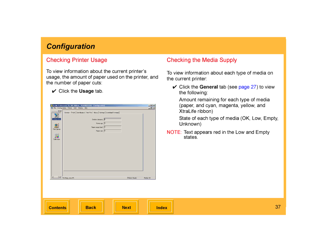 Kodak ML-500 manual Checking Printer Usage, Checking the Media Supply 
