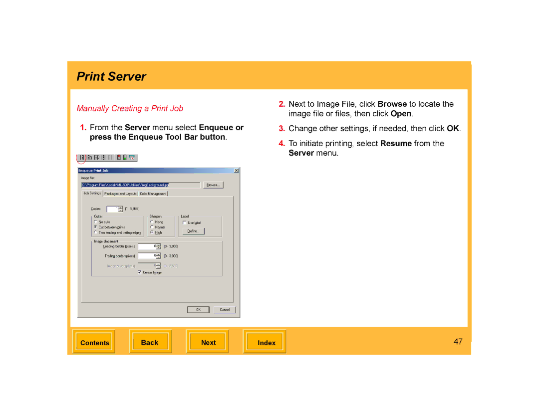 Kodak ML-500 manual Manually Creating a Print Job 