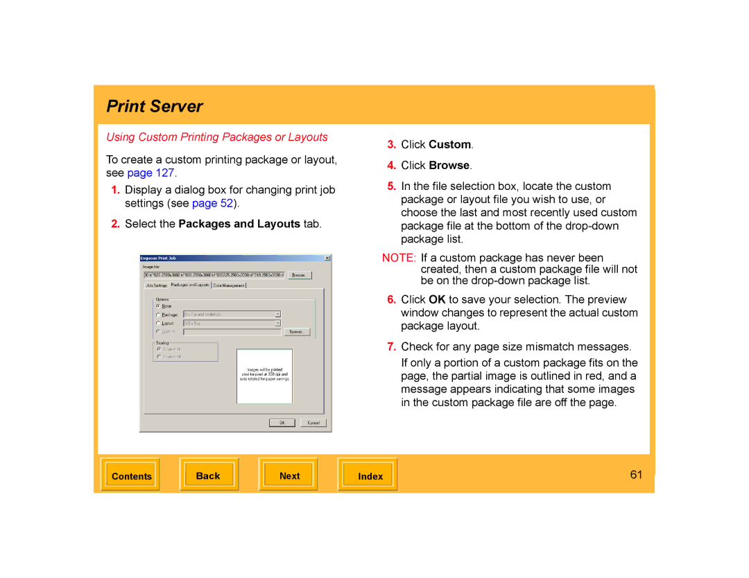 Kodak ML-500 manual Using Custom Printing Packages or Layouts 