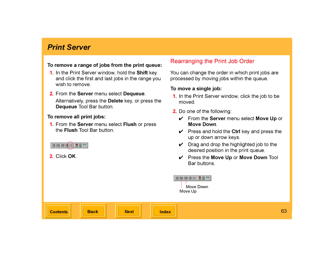 Kodak ML-500 Rearranging the Print Job Order, To remove a range of jobs from the print queue, To remove all print jobs 