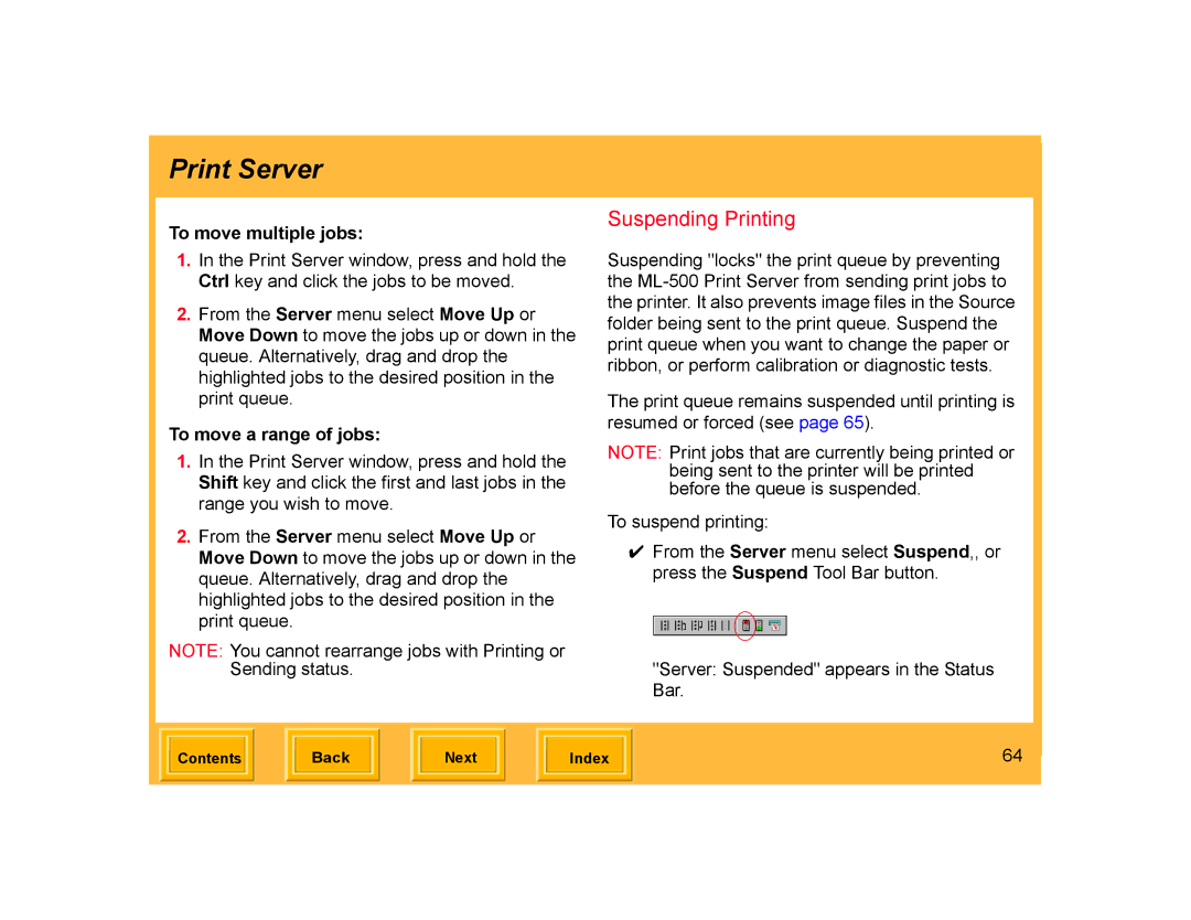 Kodak ML-500 manual Suspending Printing, To move multiple jobs, To move a range of jobs 