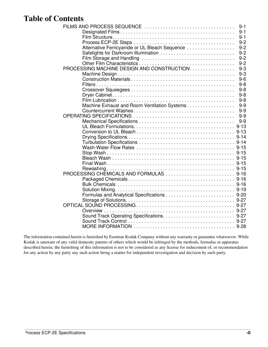 Kodak Module 9 specifications Table of Contents 