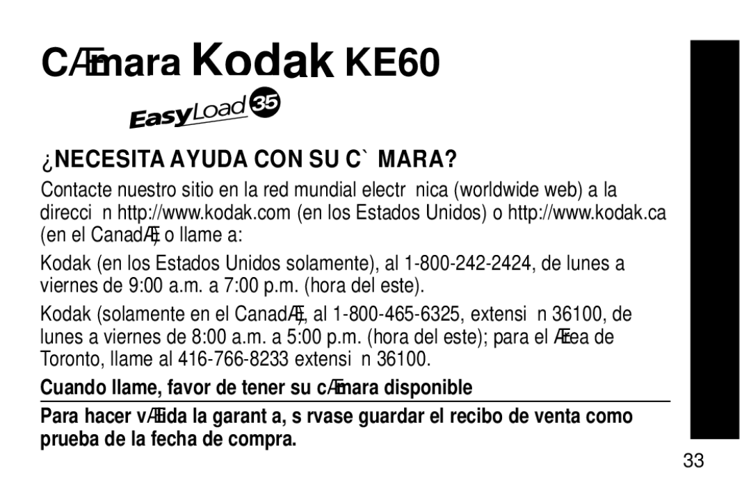 Kodak NY 14650 manual Cá mara Kodak KE60, ¿NECESITA Ayuda CON SU CÁ MARA? 