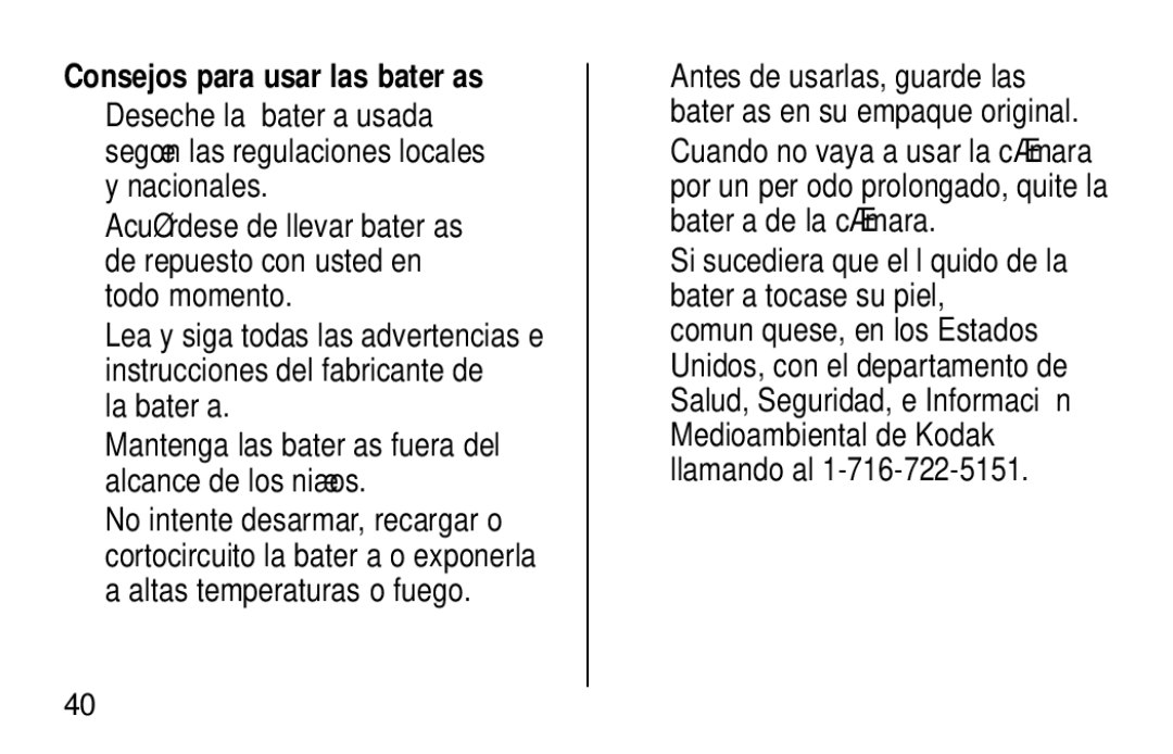 Kodak NY 14650 manual Consejos para usar las baterías, La batería 