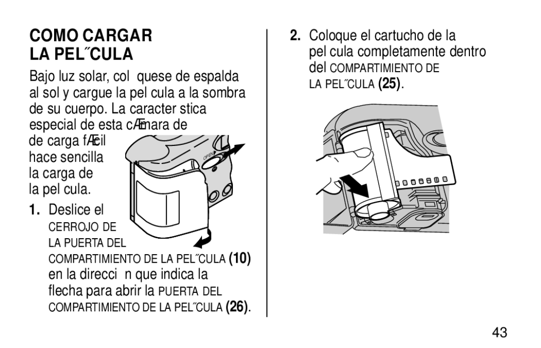 Kodak NY 14650 manual Como Cargar LA Película, Deslice el 