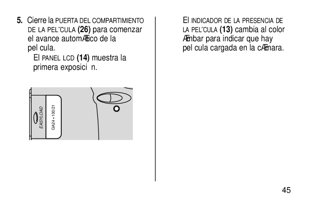 Kodak NY 14650 manual Ámbar para indicar que hay película cargada en la cámara 