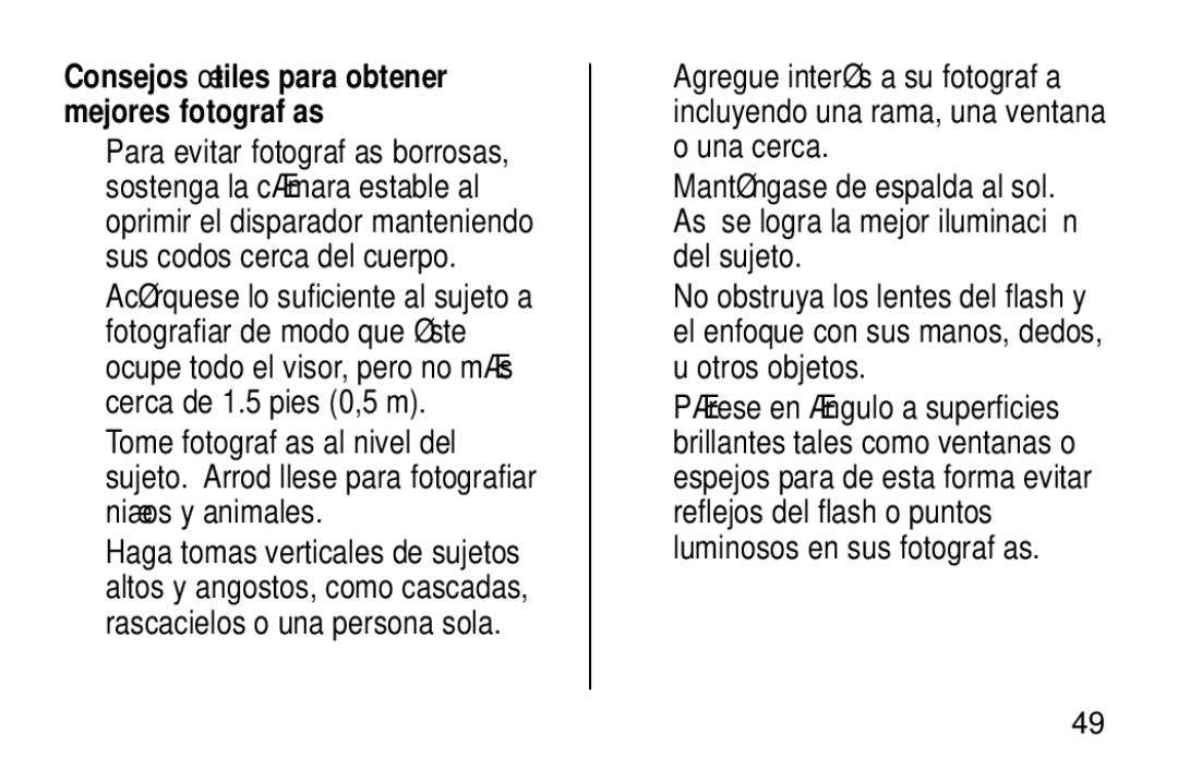 Kodak NY 14650 manual Consejos ú tiles para obtener mejores fotografías 