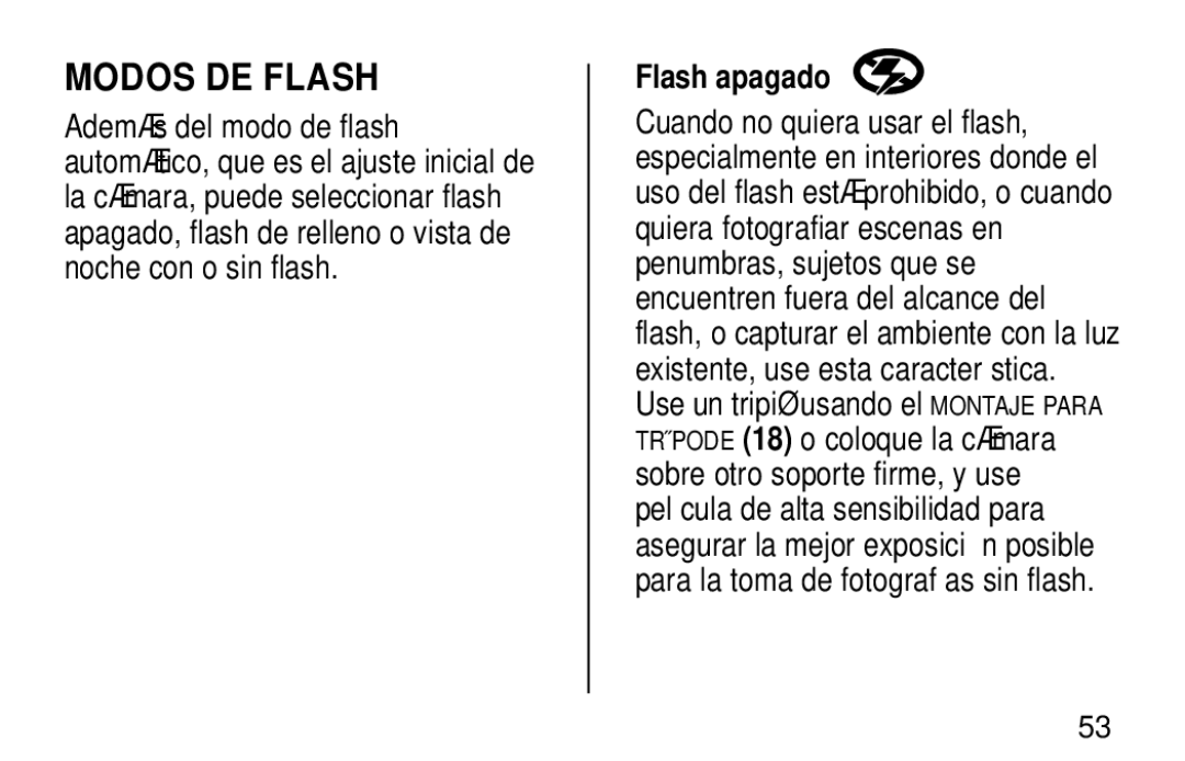 Kodak NY 14650 manual Modos DE Flash, Flash apagado 