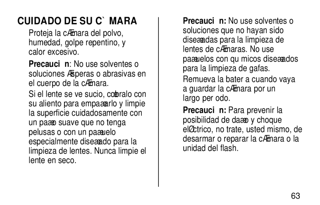 Kodak NY 14650 manual Cuidado DE SU CÁ Mara 