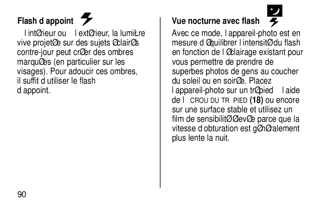 Kodak NY 14650 manual Flash d’appoint, Vue nocturne avec flash 