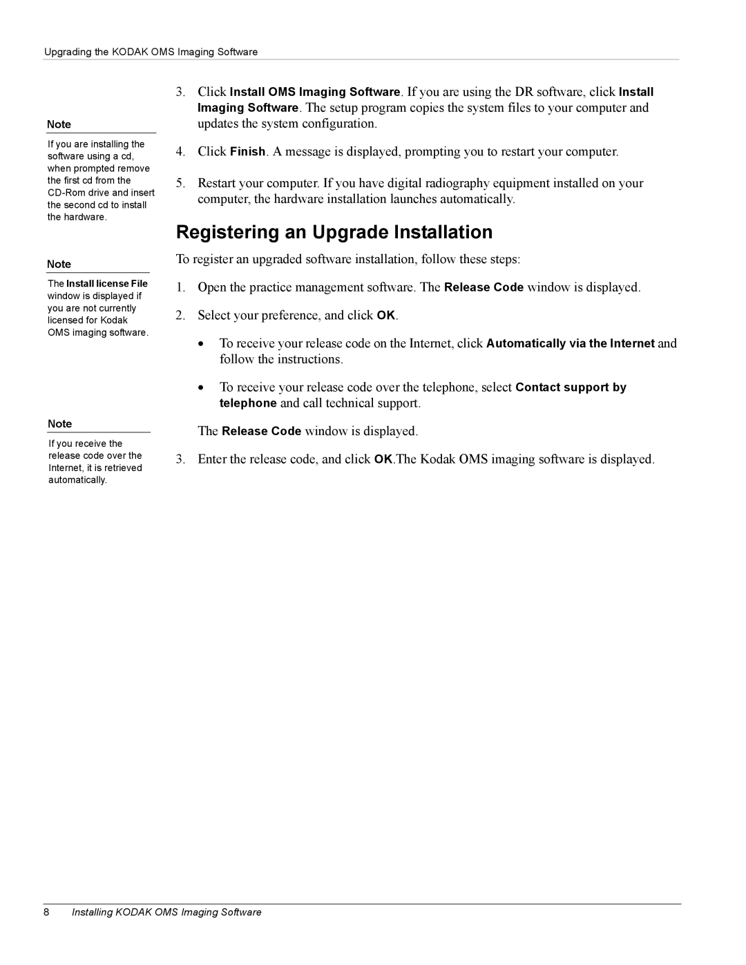 Kodak OL400-10 manual Registering an Upgrade Installation 