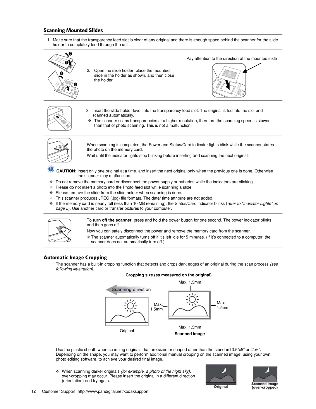 Kodak P461 manual Scanning Mounted Slides, Automatic Image Cropping, Cropping size as measured on the original 