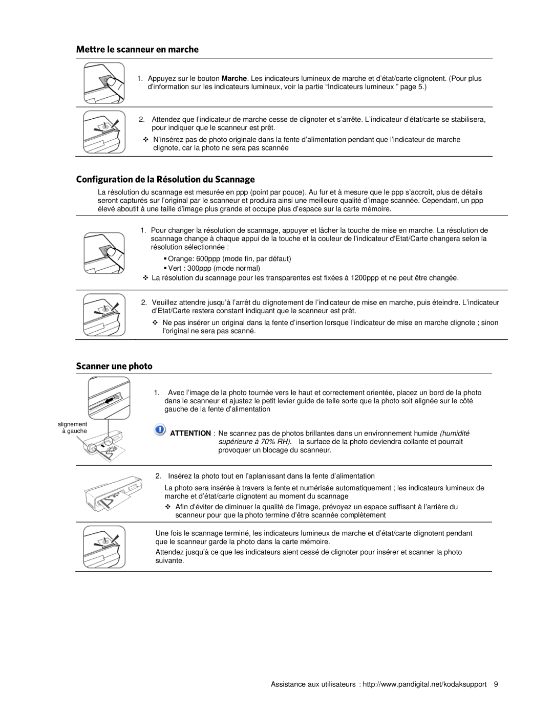 Kodak P461 manual Mettre le scanneur en marche, Configuration de la Résolution du Scannage, Scanner une photo 