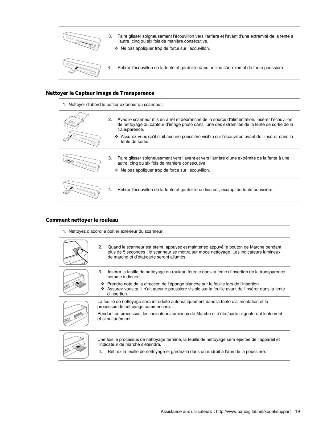 Kodak P461 manual Nettoyer le Capteur Image de Transparence, Comment nettoyer le rouleau 