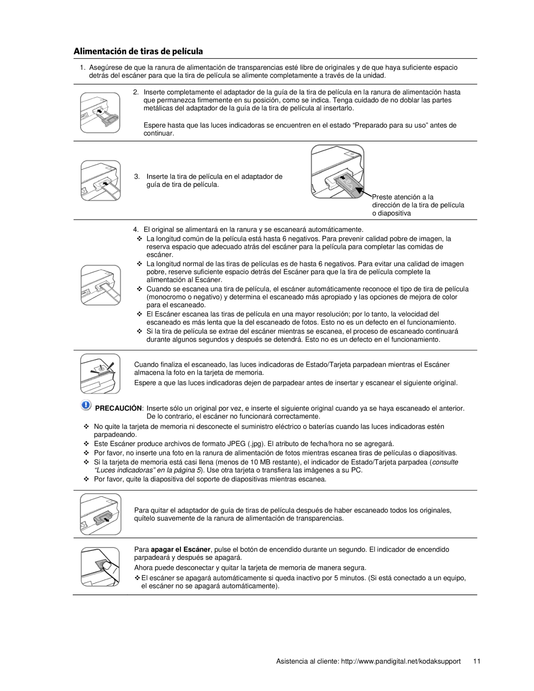 Kodak P461 manual Alimentación de tiras de película 