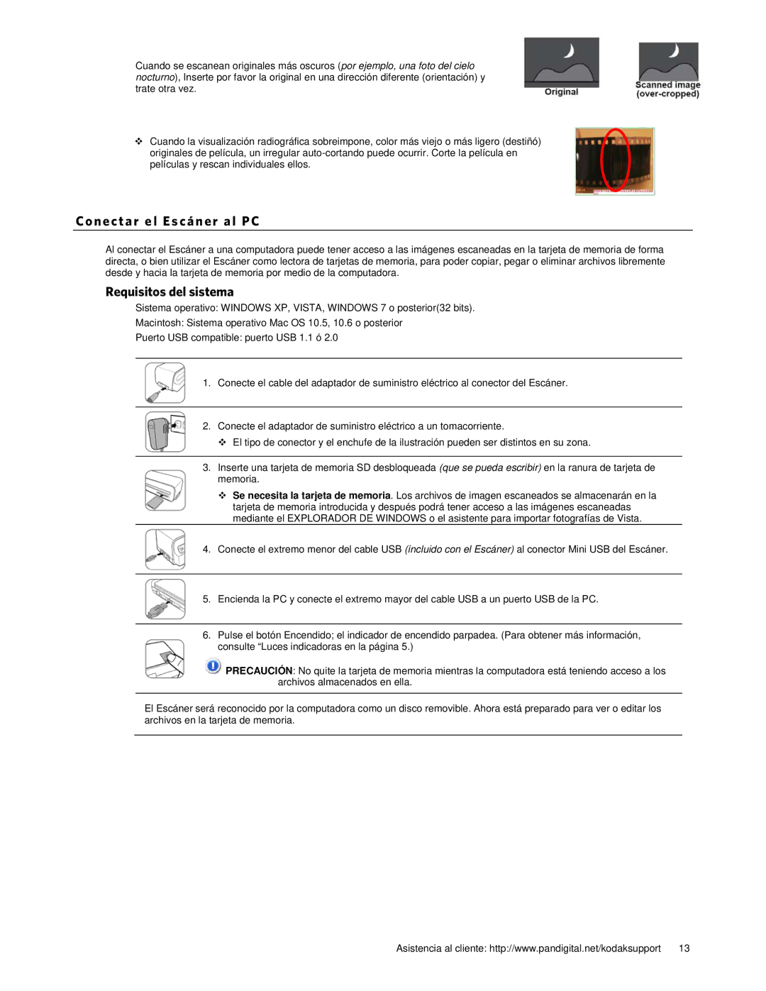 Kodak P461 manual Cone c ta r e l Es c á ner al P C, Requisitos del sistema 