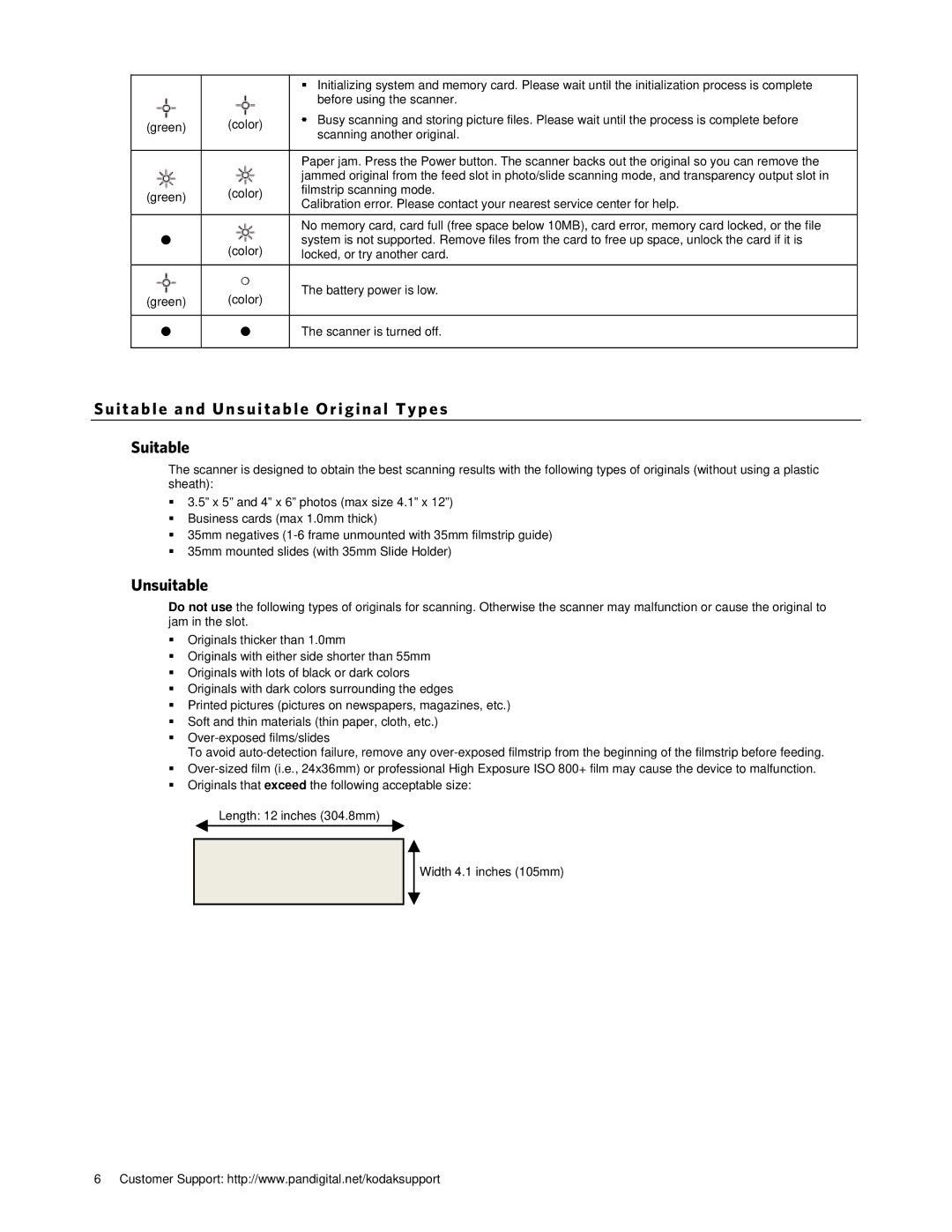 Kodak P461 manual Suitabl e and Unsuitable Original Types Suitable 