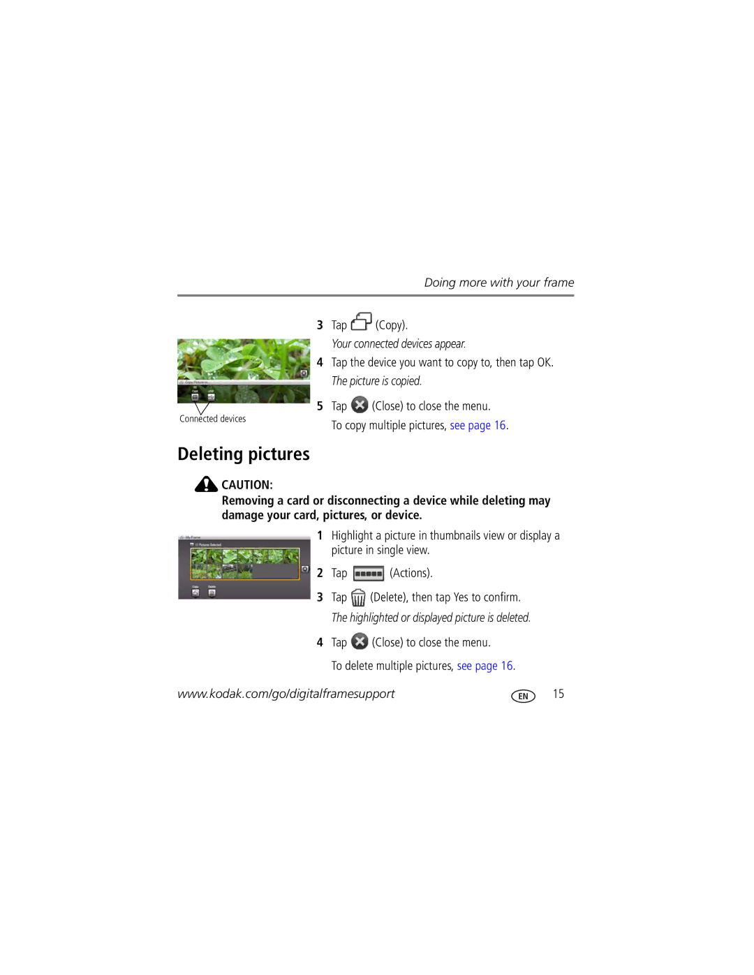 Kodak P520, P725, P820 manual Deleting pictures, Your connected devices appear 