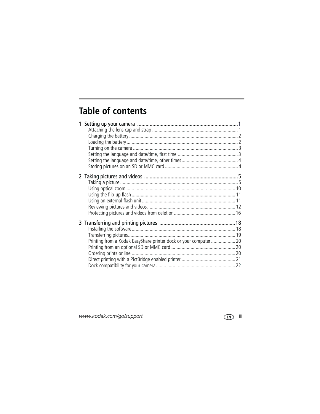 Kodak P712 manual Table of contents 