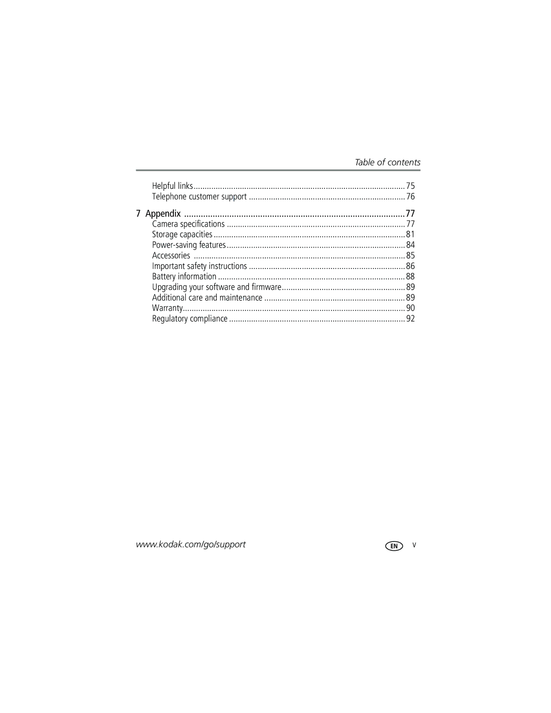 Kodak P712 manual Table of contents 